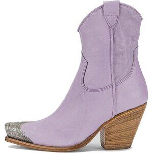 Women's Purple Faux Leather Steel Toe Side Zipper Block Heel Western Ankle Boots